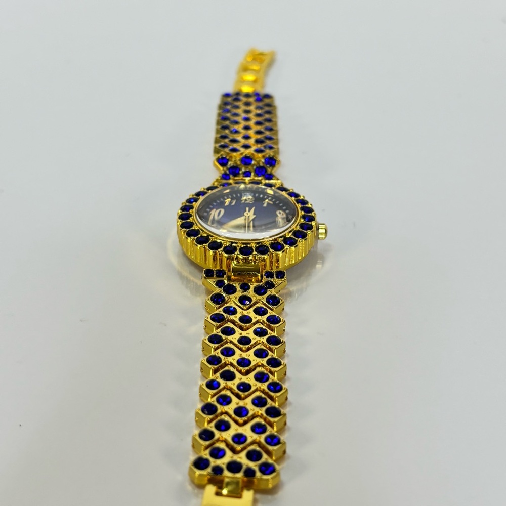 Gold and Blue Jeweled Quartz Watch - Picture 12 of 13